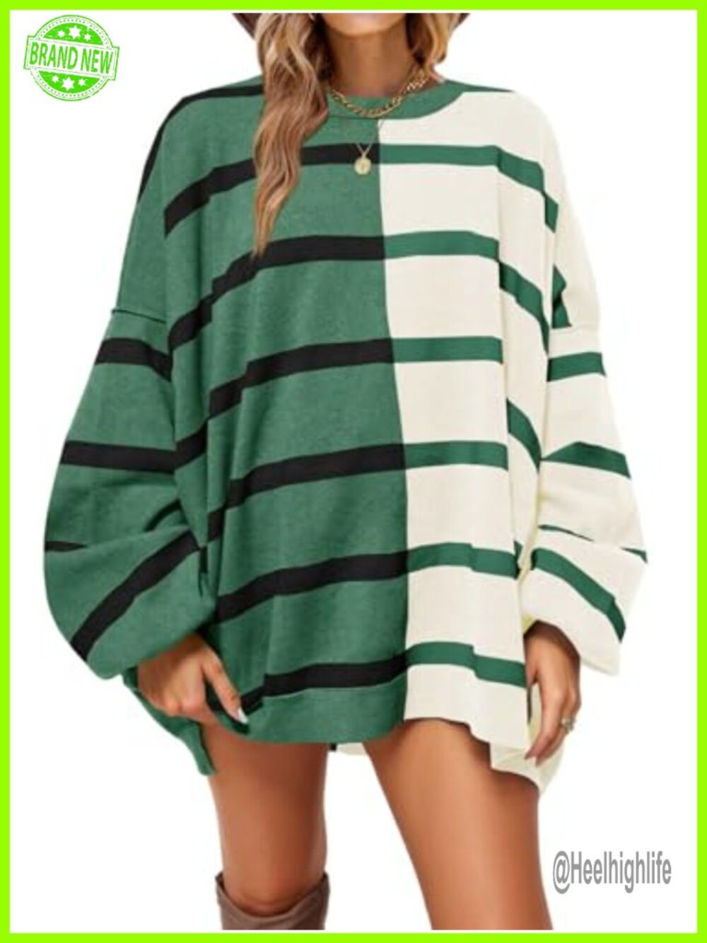 Womens Striped Pullover Sweater Crew Neck Long Sleeve Loose Knit
